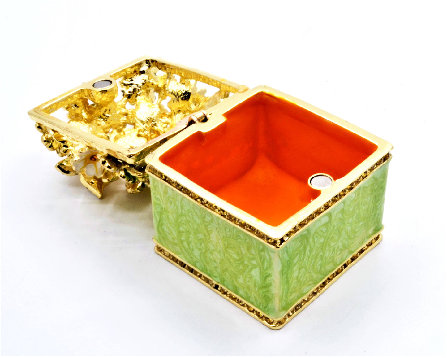 Jeweled Floral Trinket Box with Butterfly. Hand Crafted