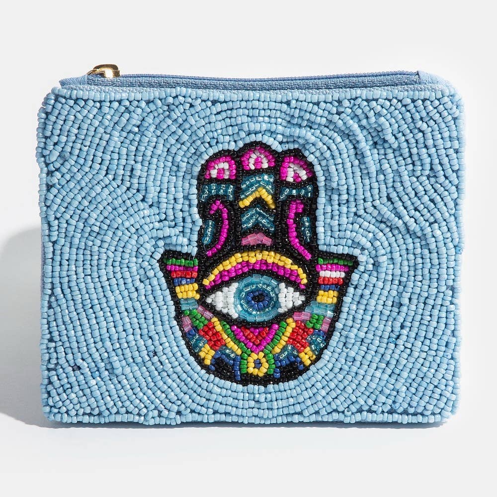 Beaded Hamsa Hand Eye Coin Purse