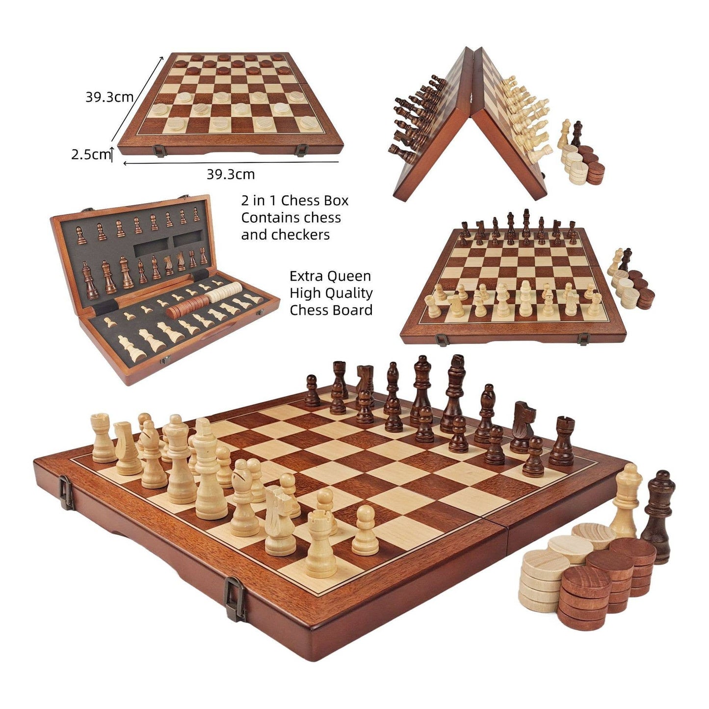 Magnetic Wooden Folding Chess Set with Storage