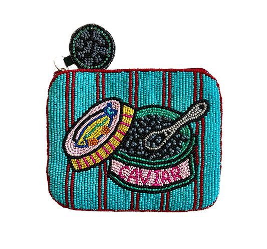 Beaded Caviar Coin Purse, Luxury Vacation Foodie Lily Posh