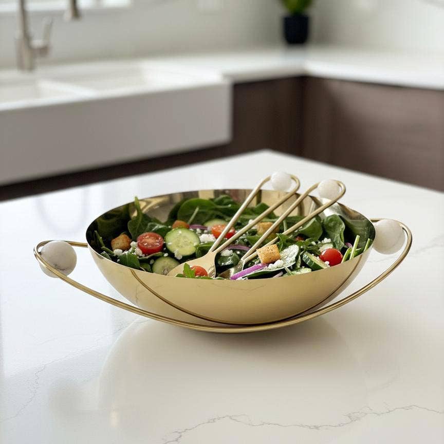 Gold Stainless Steel Salad Servers With Balls