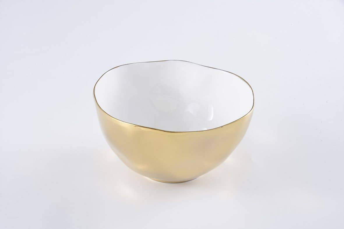 Large Gold and White Porcelain Bowl