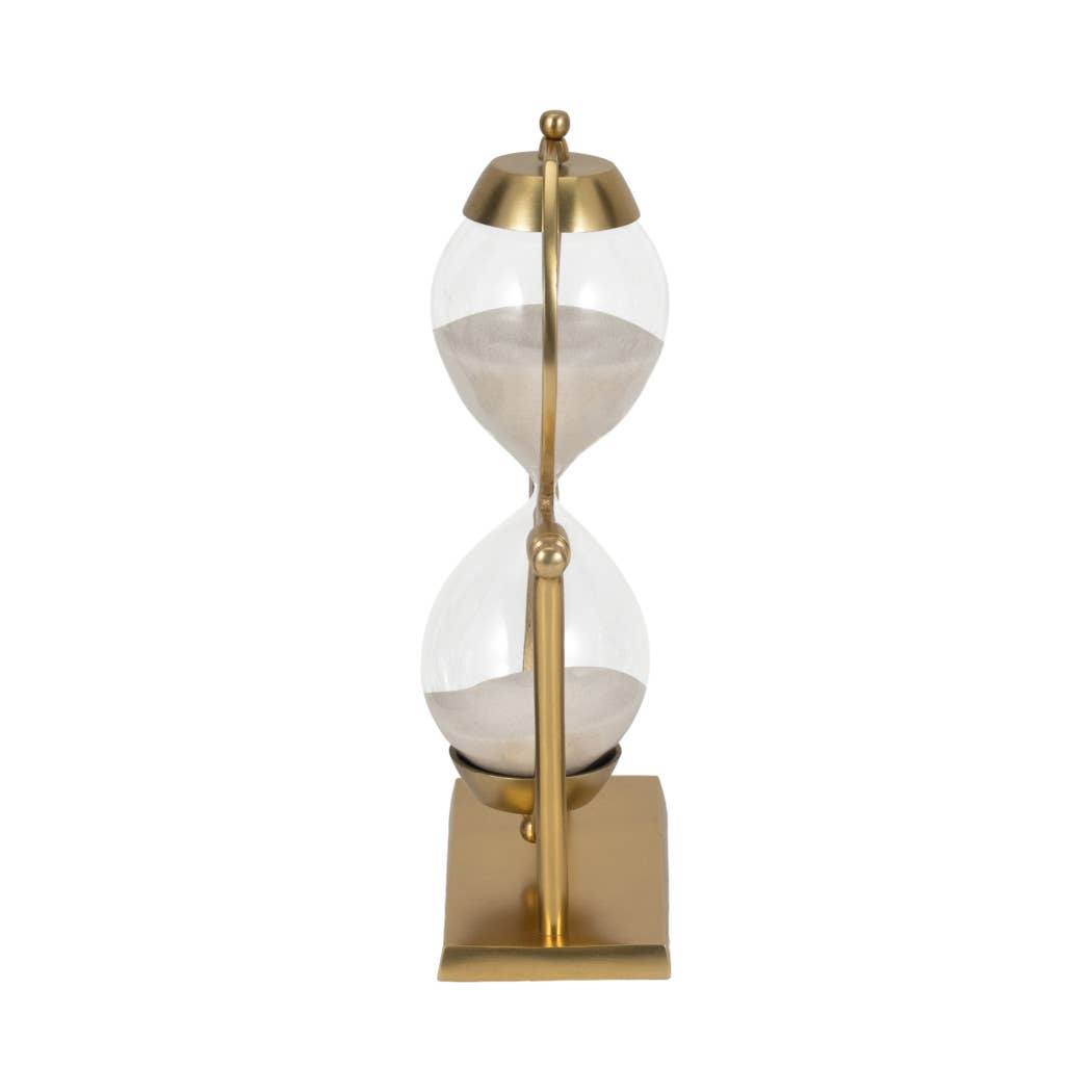 Decorative Sculpture - Gold Metal Hourglass Sandtimer, 11 in.