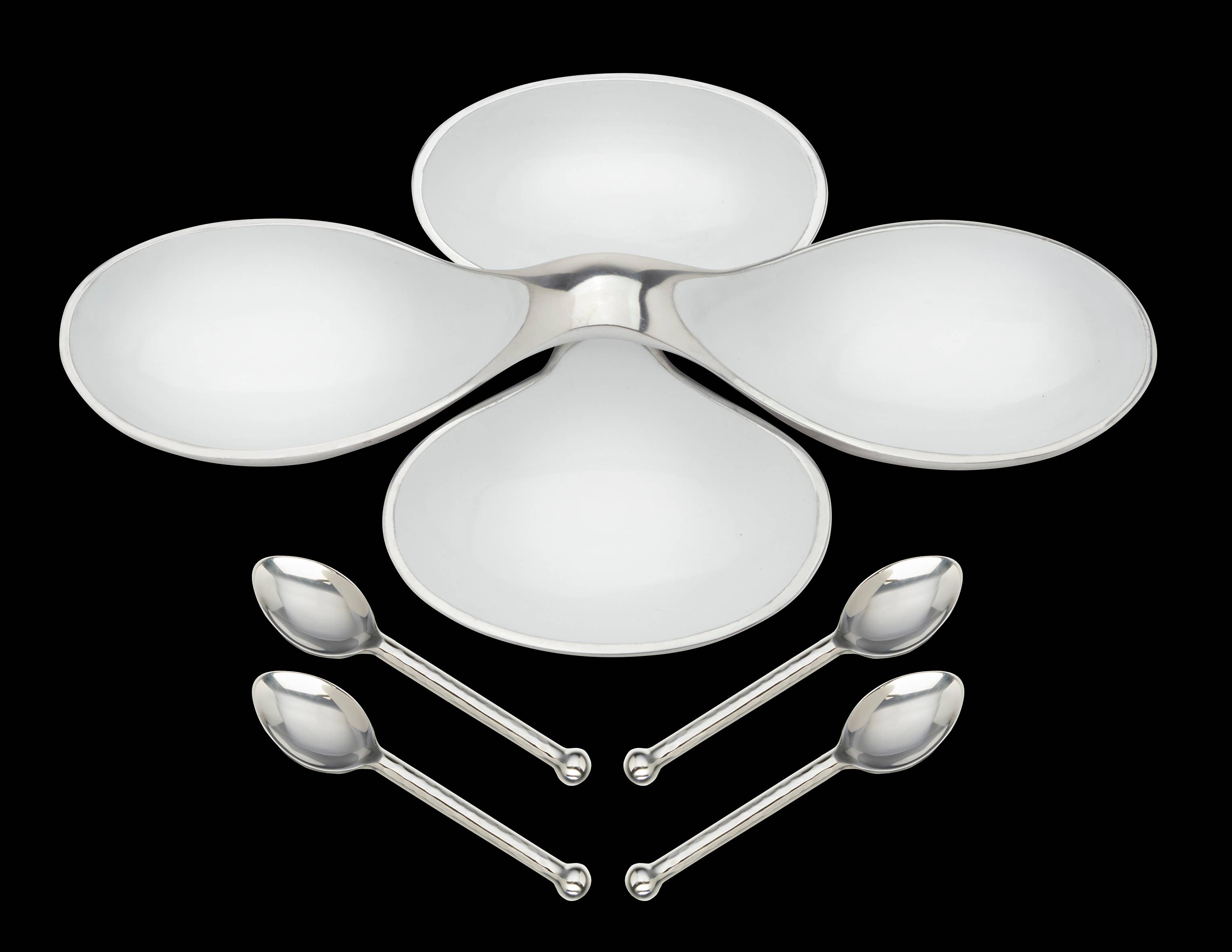 White Helix Bowls with 4 Simple Spoons