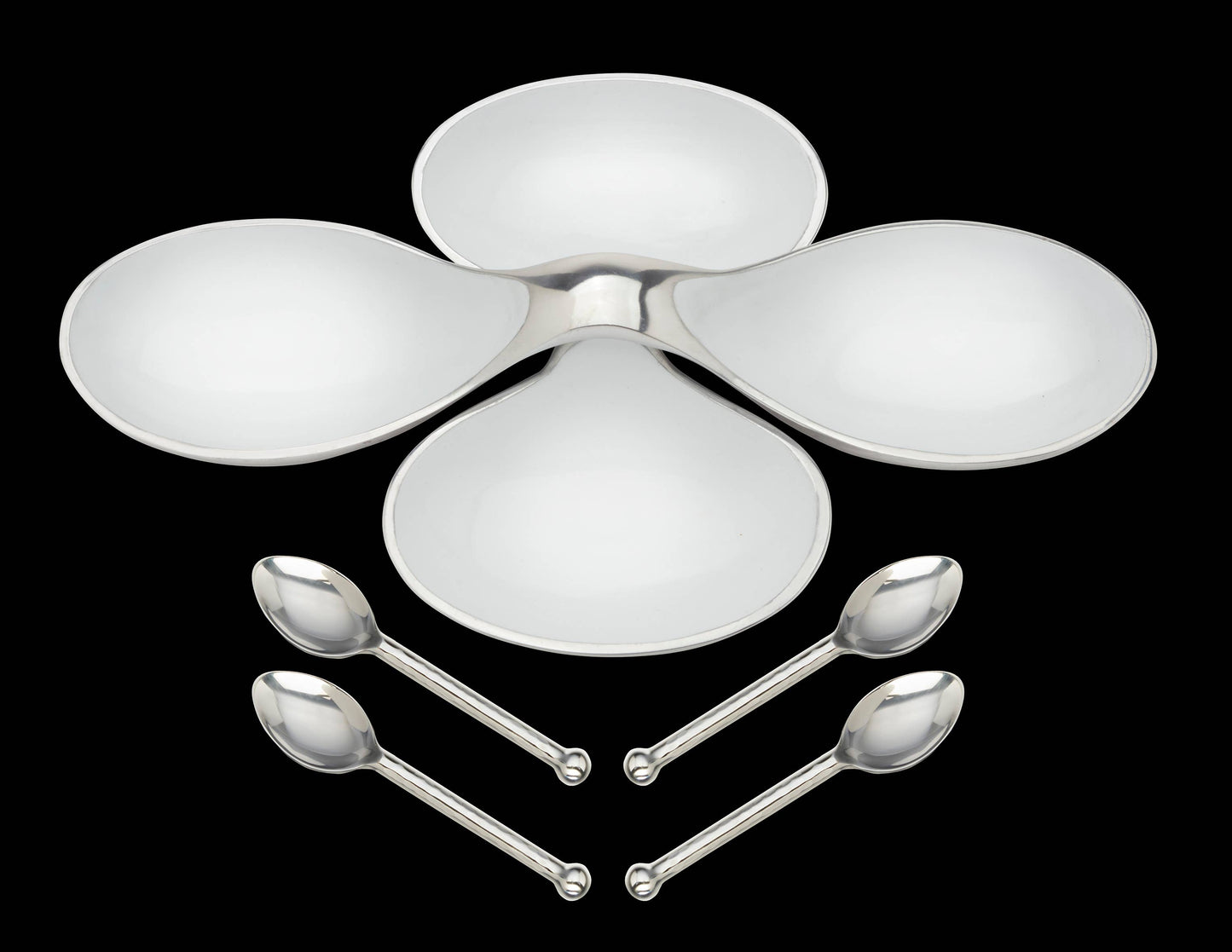 White Helix Bowls with 4 Simple Spoons