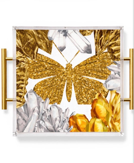 Gold Butterfly Acrylic Serving Tray/small (11" x 9")