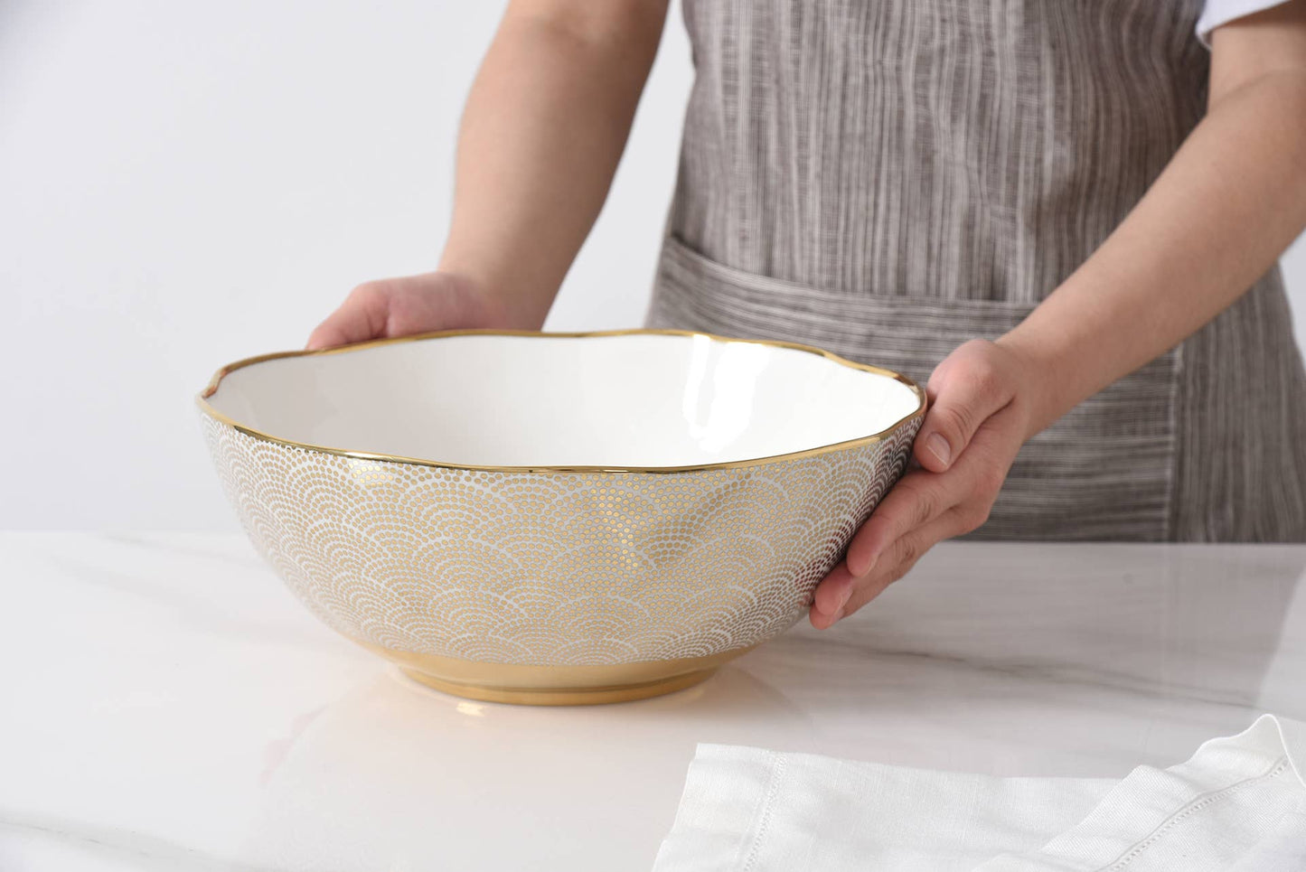 White and Gold Porcelain Bowl-Large