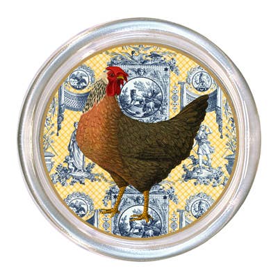 Multi Rooster on Yellow Toile  Coaster