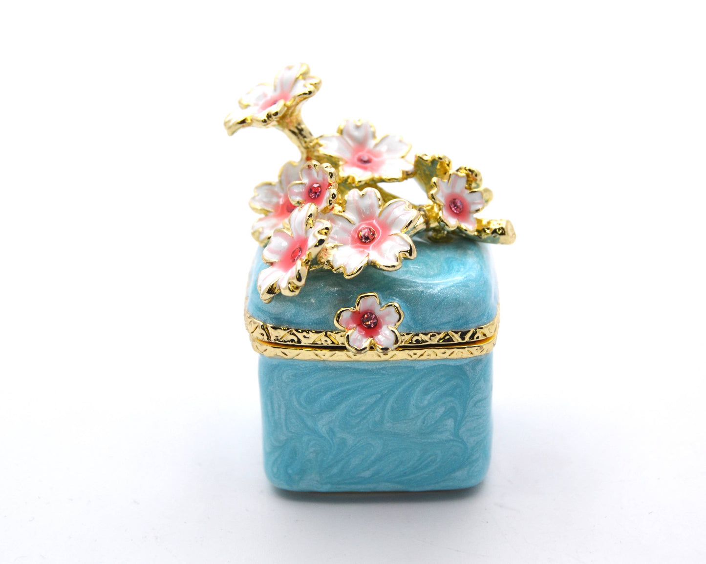Jeweled Floral Trinket Box. Hand Set Austrian Crystals