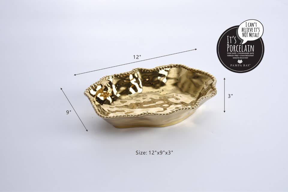 Scalloped Edge Serving Bowl in Gold Porcelain