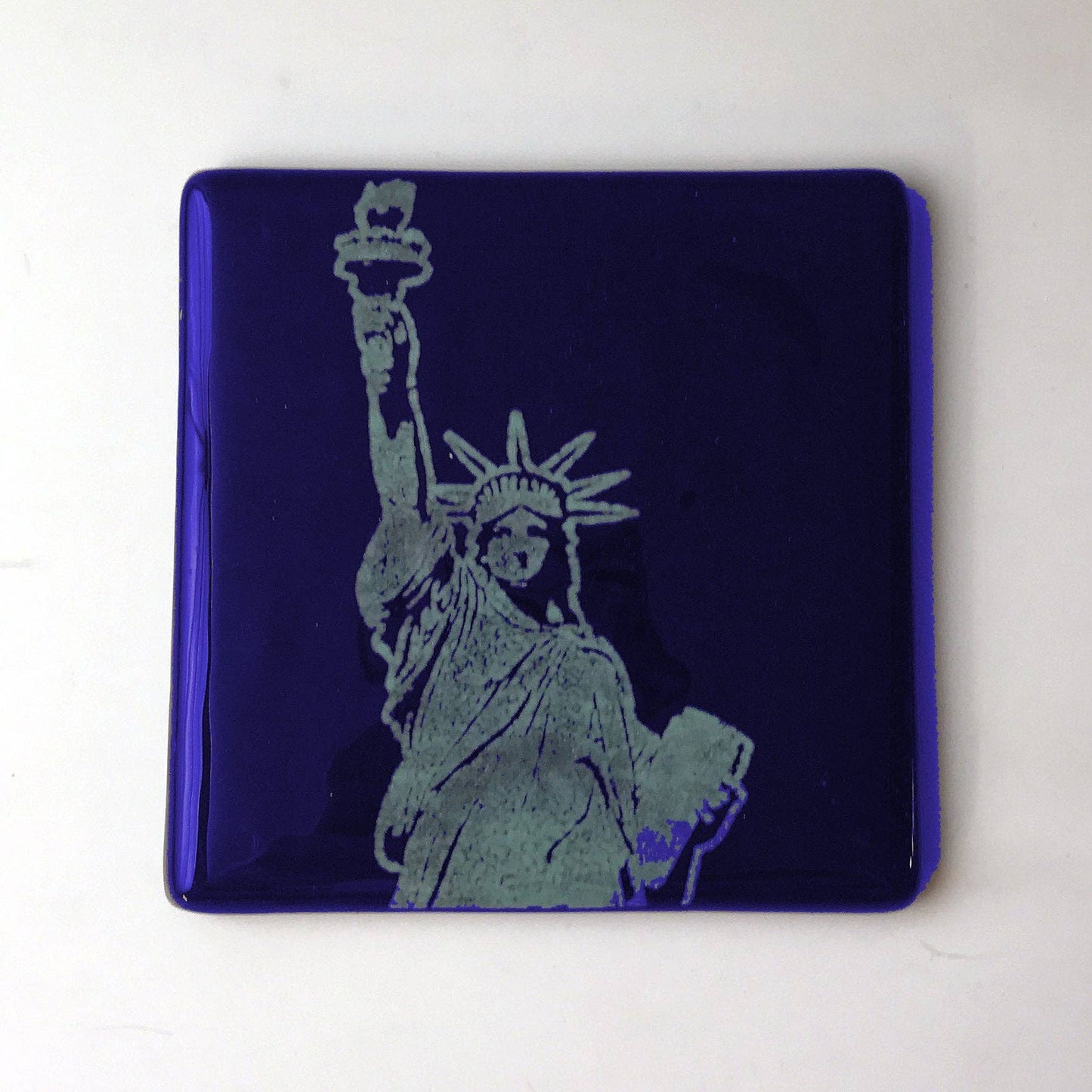 New York City Statue of Liberty Fused Glass 4" Coaster