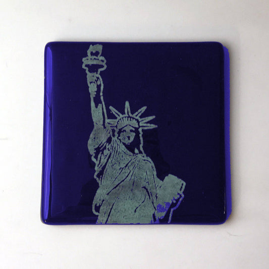 New York City Statue of Liberty Fused Glass 4" Coaster