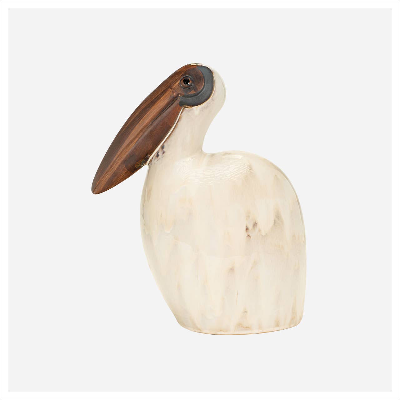 Tall Beige and Brown Ceramic Pelican Bird Sculpture, 15.5"h