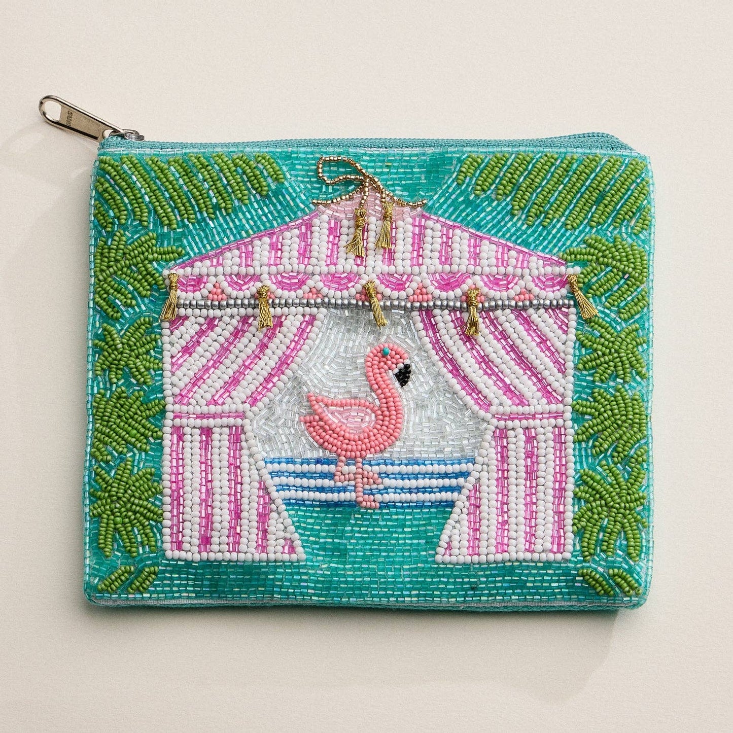 Flamingo Cabana Beaded Palm Beach purse