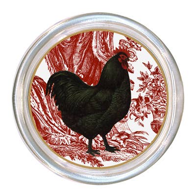Black Rooster on Red Toile Coaster