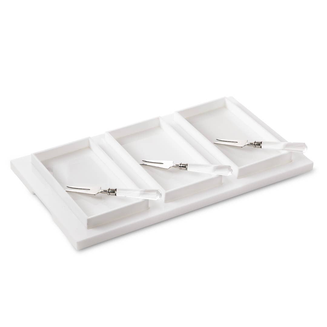 Bright White Acrylic Brunch Board with 3 Trays & 3 Pokers