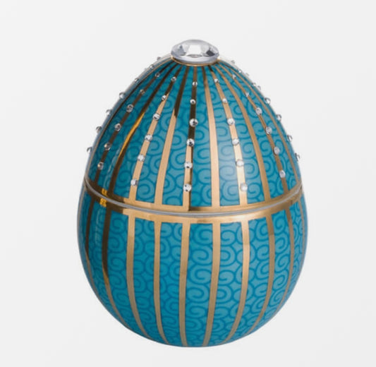Ladenac Turquoise Egg with Stripes and Stones Candle