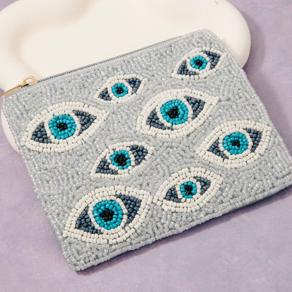 Multi Eye Seed Beaded Coin Purse