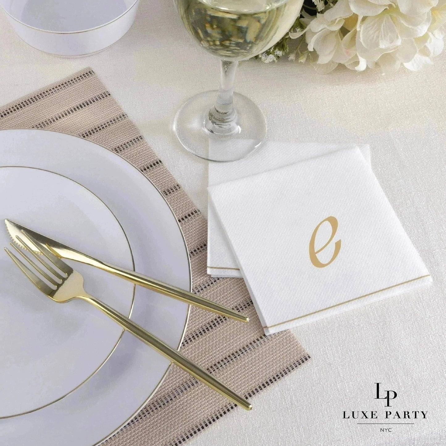 White and Gold Hebrew SHIN Paper Cocktail Napkins- 16 Napkins