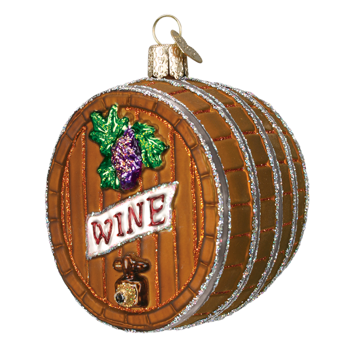 Hand-Blown, Hand-Painted Glass Christmas Ornament (Wine Barrel)