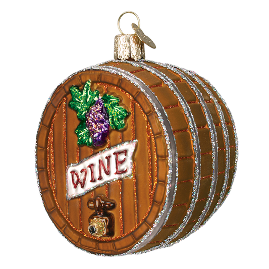 Hand-Blown, Hand-Painted Glass Christmas Ornament (Wine Barrel)