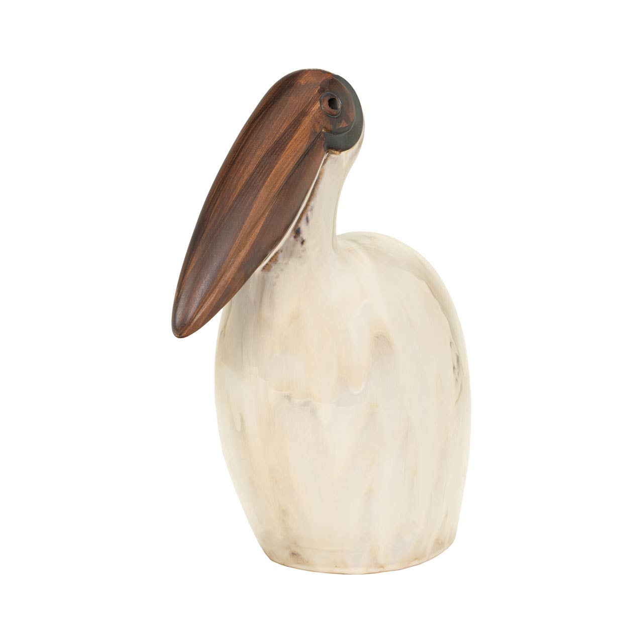 Tall Beige and Brown Ceramic Pelican Bird Sculpture, 15.5"h