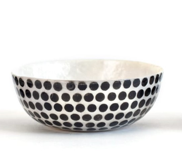 3.5” Round Capiz Bowl- Black & White Dots