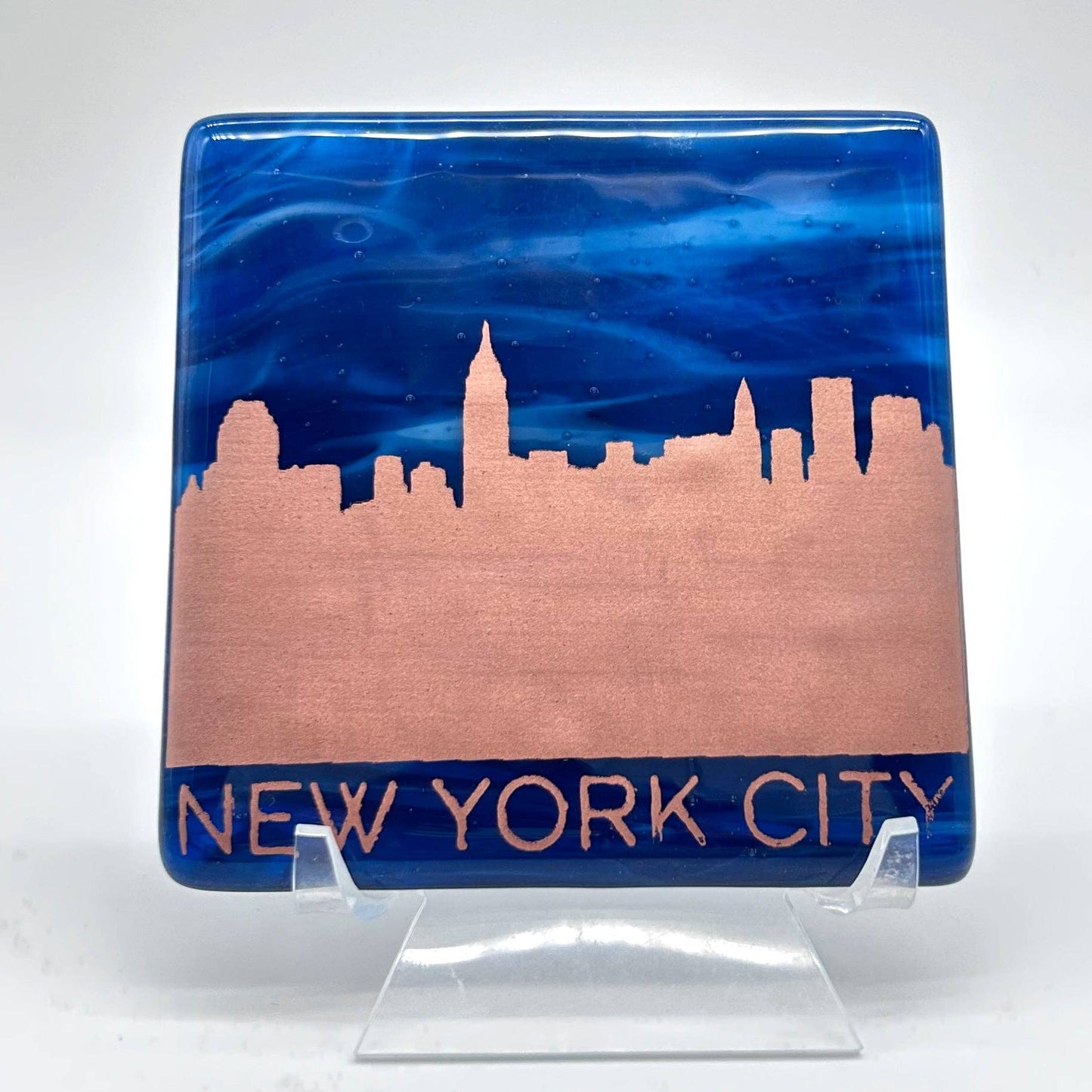 New York City Sunset Skyline Fused Glass 4" Single Coaster