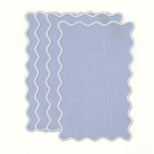 Powder Blue Linen Rectangle Cocktail Napkins  - Set of 4