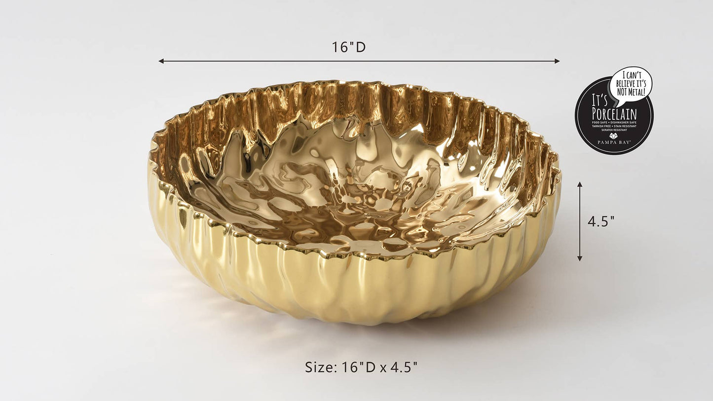 Extra Large Gold Shallow Bowl in Porcelain