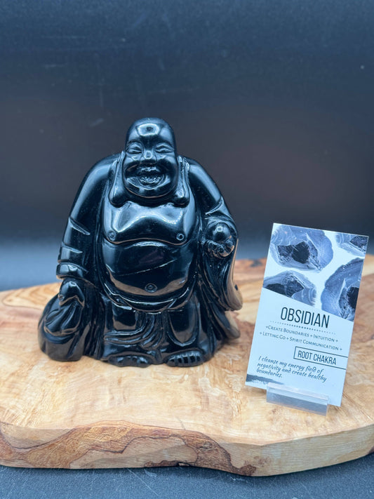 Obsidian Laughing Happy Buddha carving L292