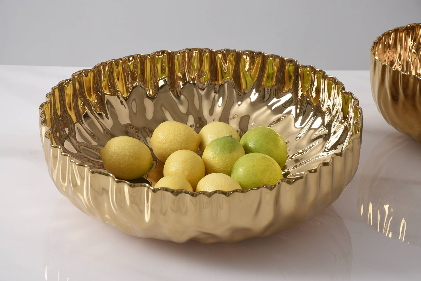 Extra Large Gold Shallow Bowl in Porcelain