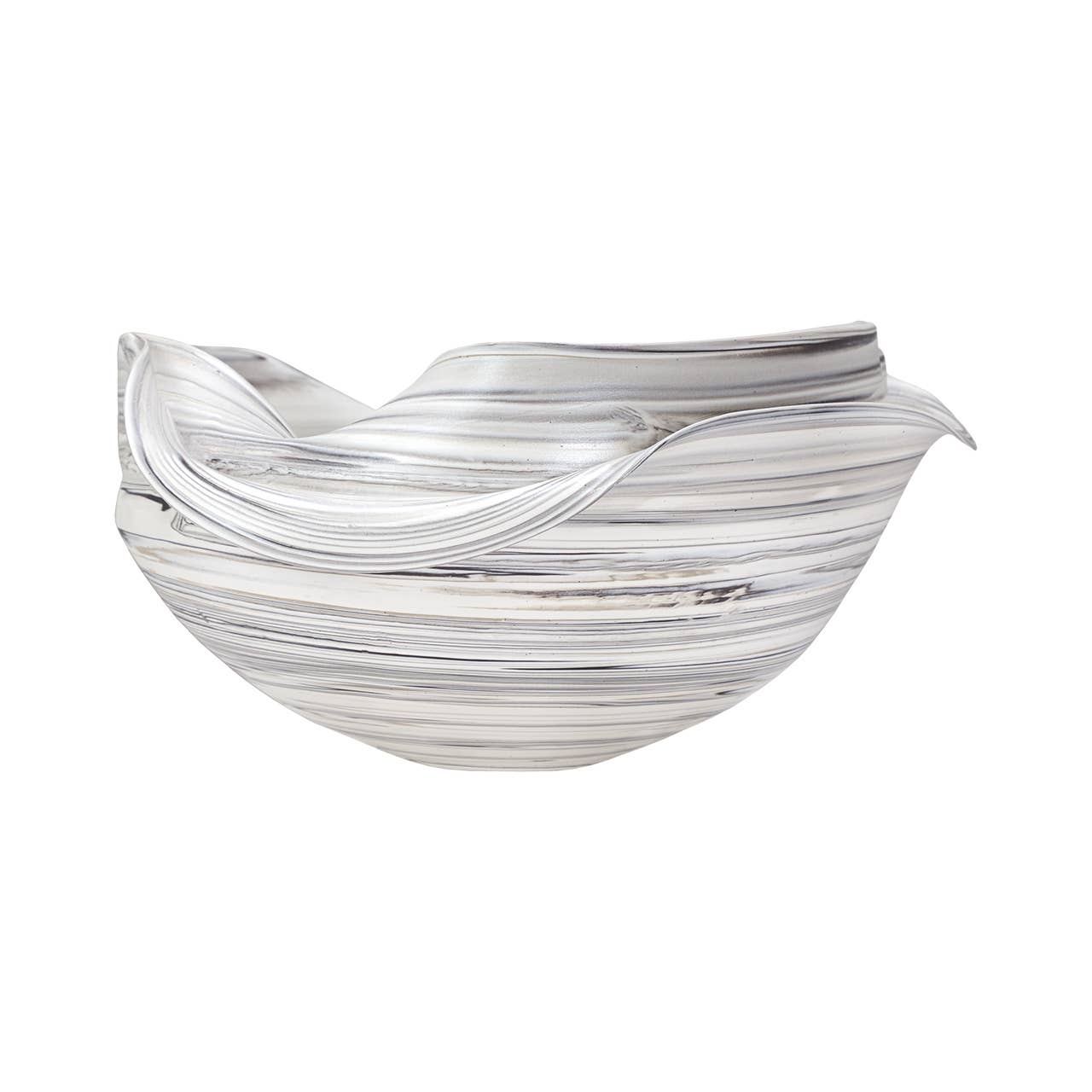Large Ceramic Swirled Decorative Bowl, 7.5"h