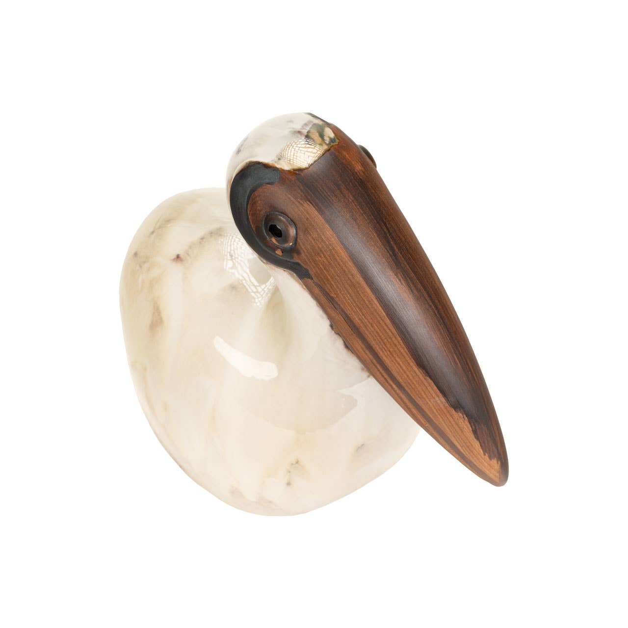 Tall Beige and Brown Ceramic Pelican Bird Sculpture, 15.5"h