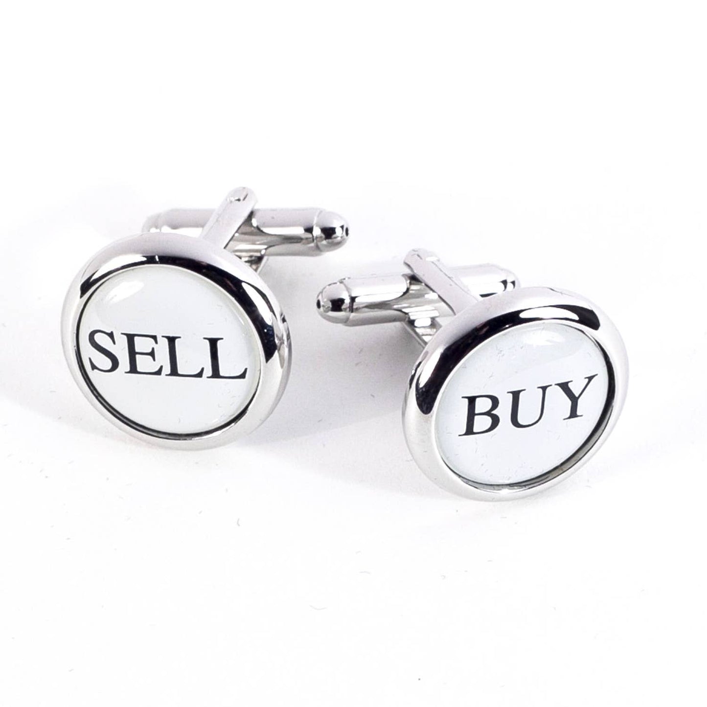Rhodium "Buy & Sell" Cufflinks