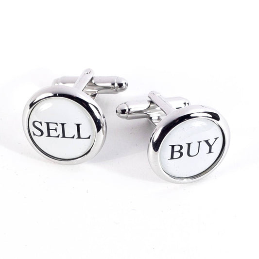 Rhodium "Buy & Sell" Cufflinks
