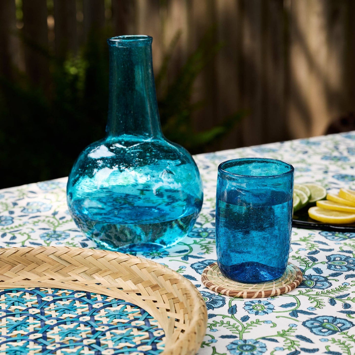 Blue Handblown Glass Carafe and Cup Set from Egypt