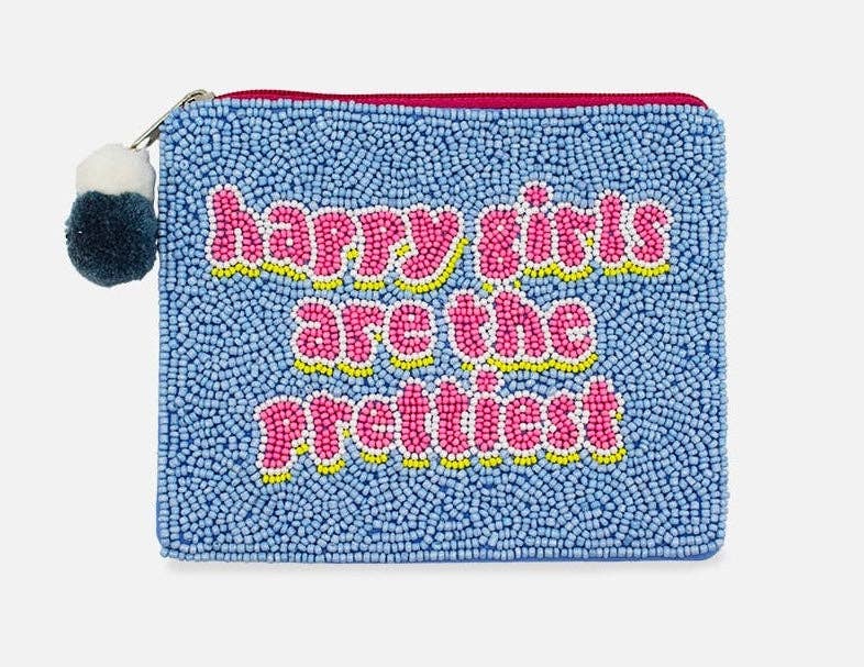 Happy Girls Are The Prettiest Beaded Pouch