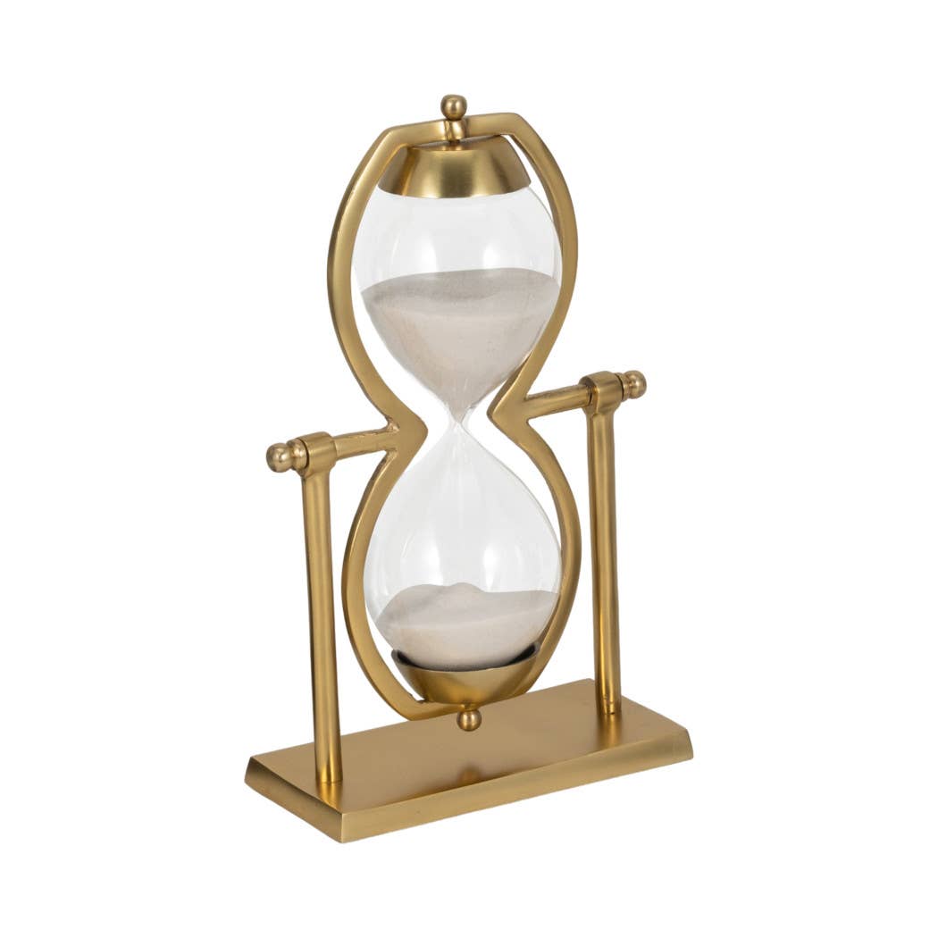 Decorative Sculpture - Gold Metal Hourglass Sandtimer, 11 in.