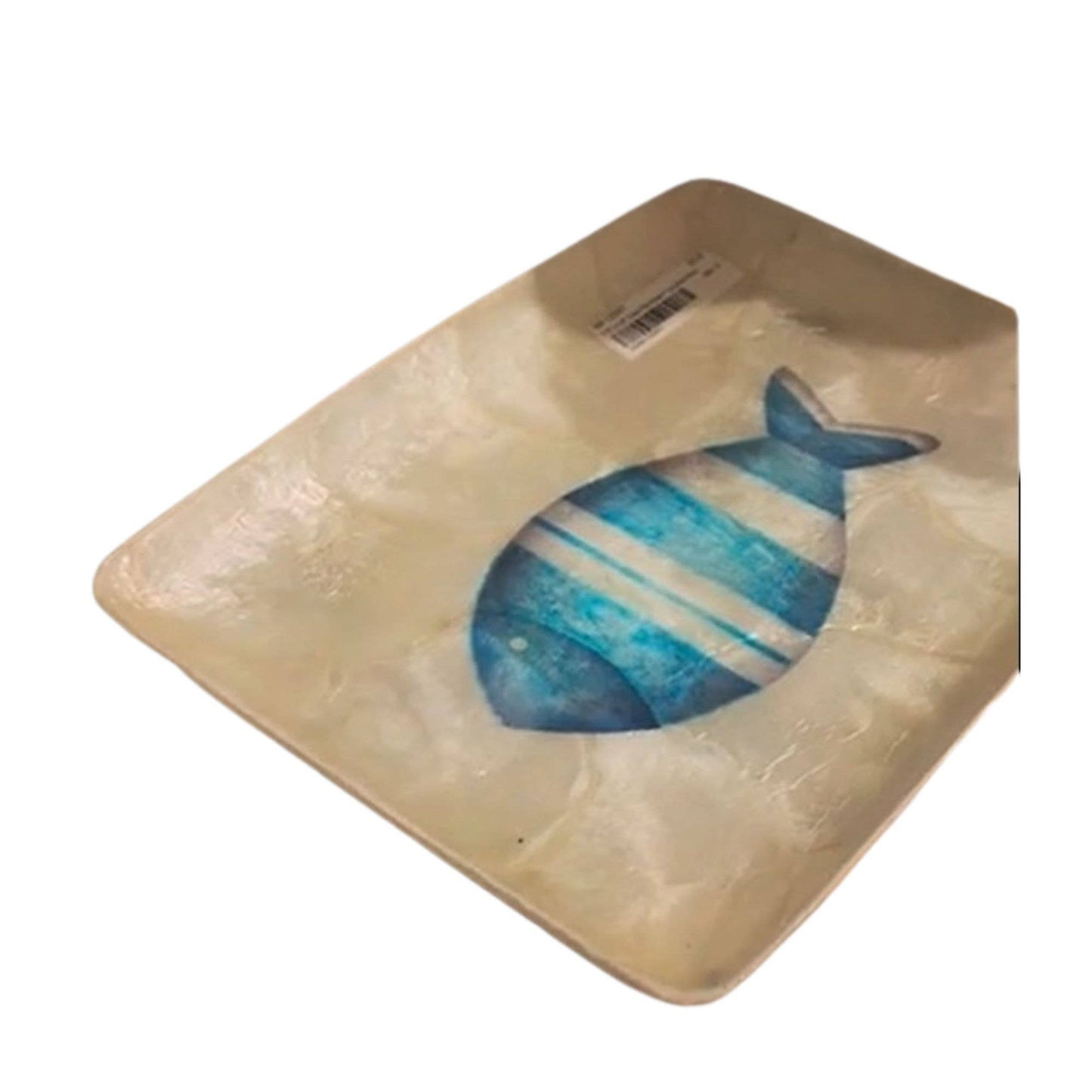 8" x 5" Capiz Tray w/Fish Pattern (Blue/White)