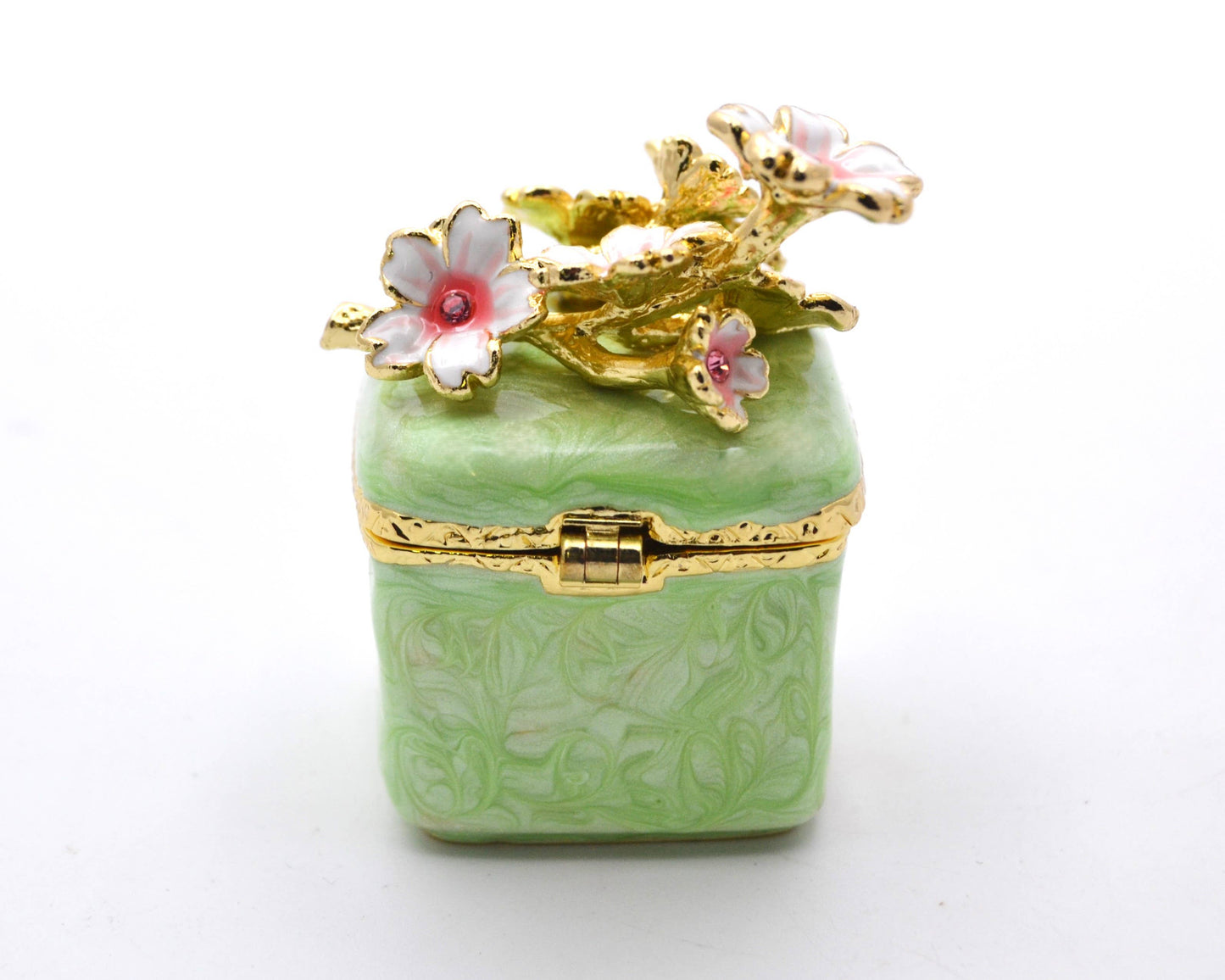 Jeweled Floral Trinket Box. Hand Set Austrian Crystals