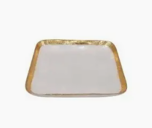 5" Capiz Square Plate W/Gold Trim (Natural/Gold)