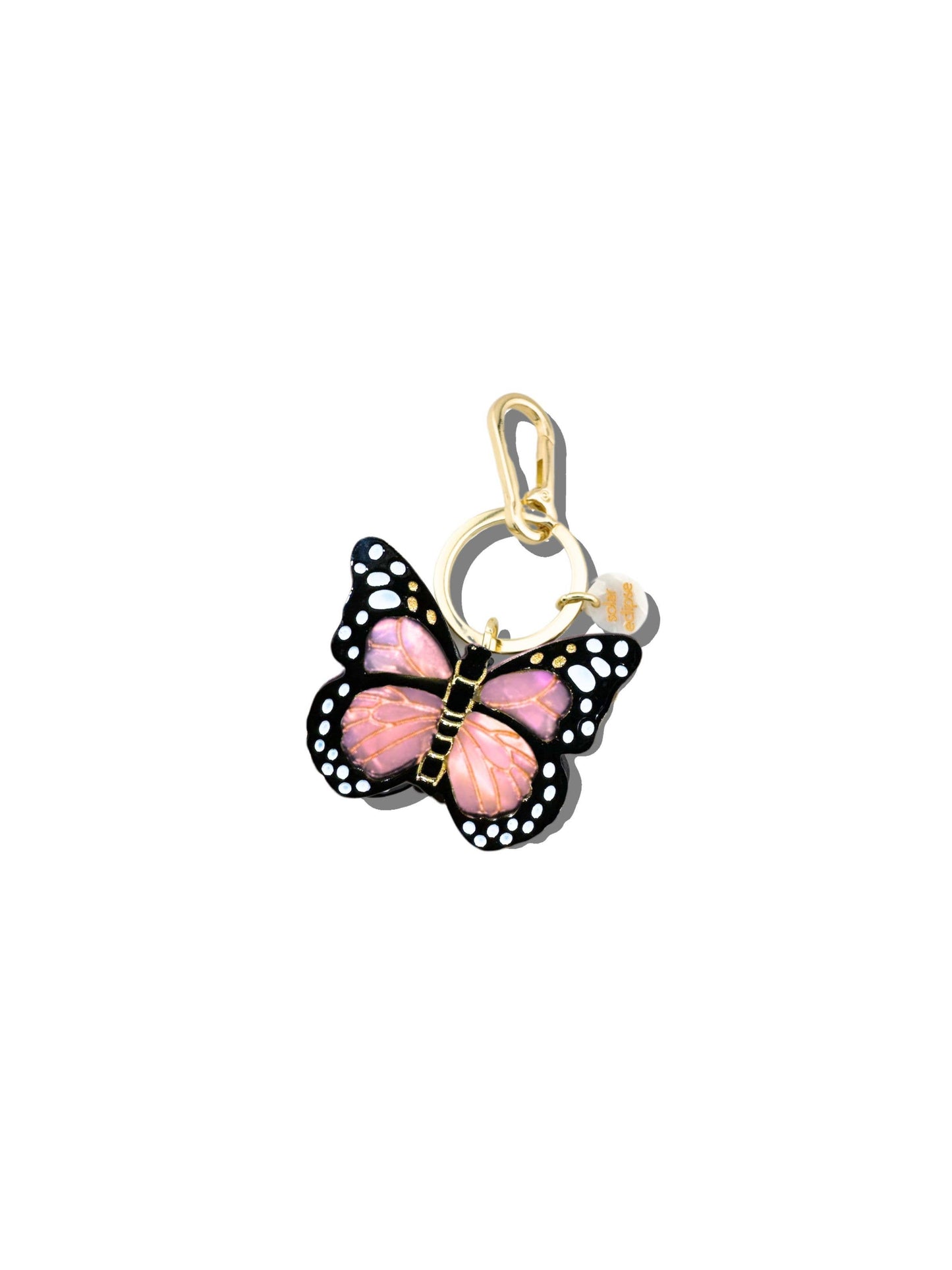Hand-painted Pink Monarch Butterfly Bag Charm + Keychain | Eco-Friendly