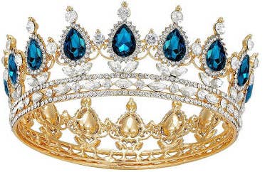 Gold Crown with Blue and Clear Crystals