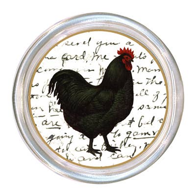Black Rooster on White Coaster