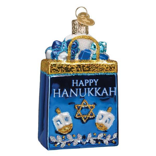 Hand-Blown, Hand-Painted Glass Ornament (Happy Hanukkah)