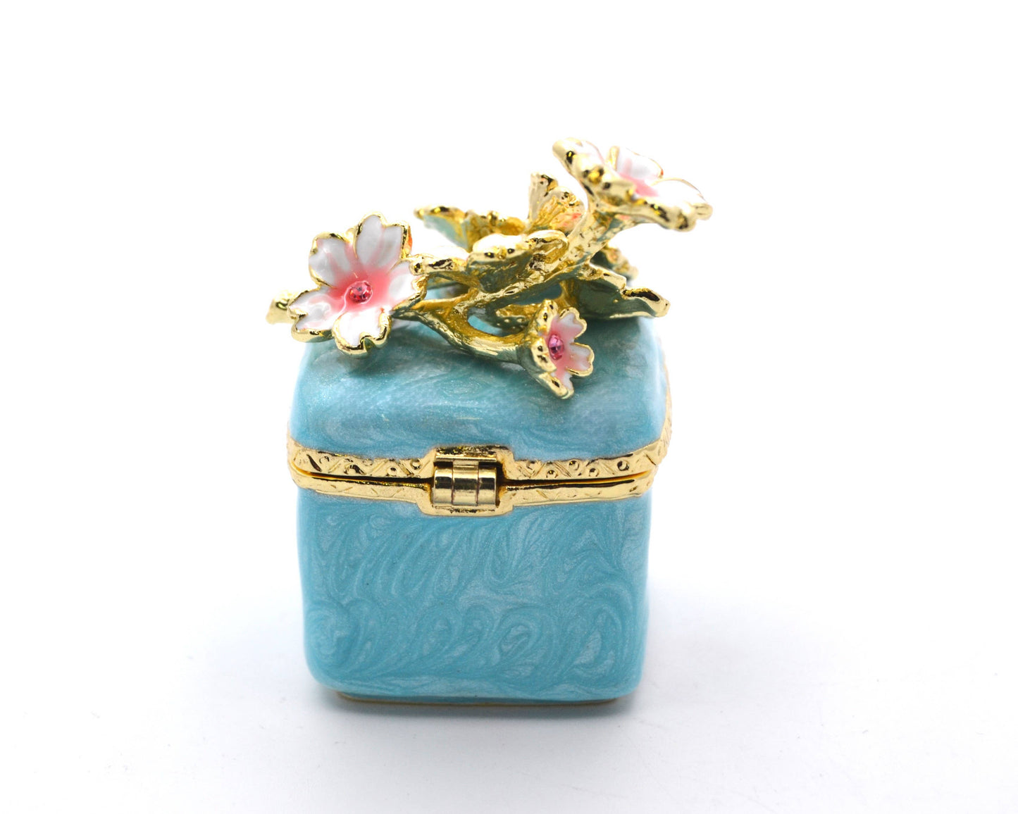 Jeweled Floral Trinket Box. Hand Set Austrian Crystals
