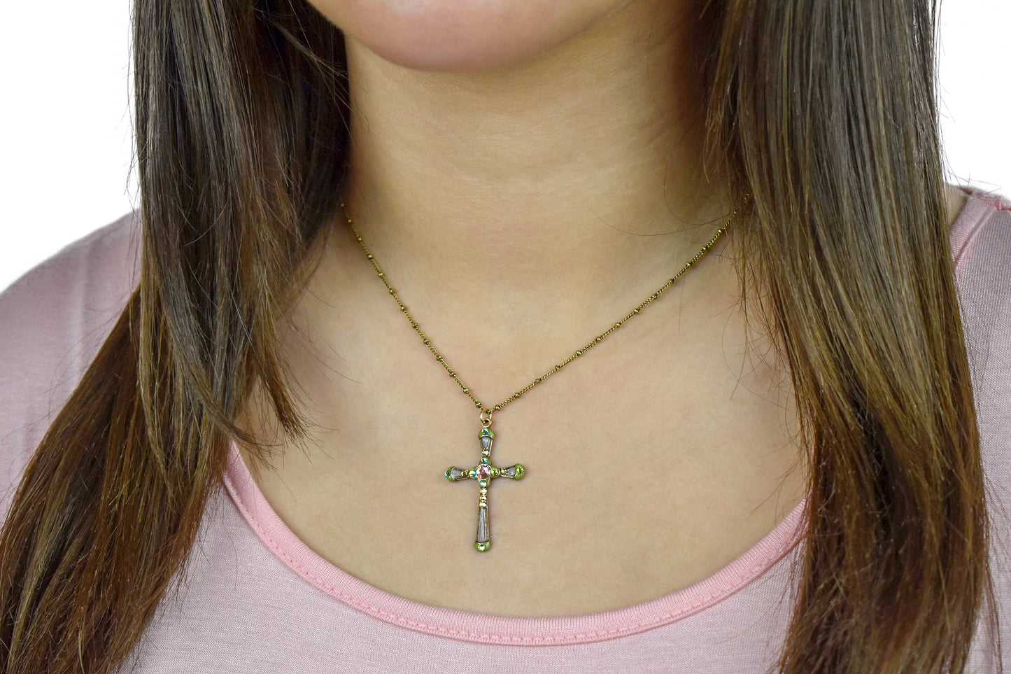 Clear Silver  Crystal Cross Necklace