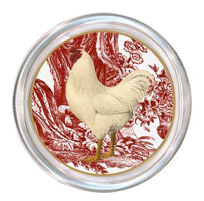 White Rooster on Red Coaster