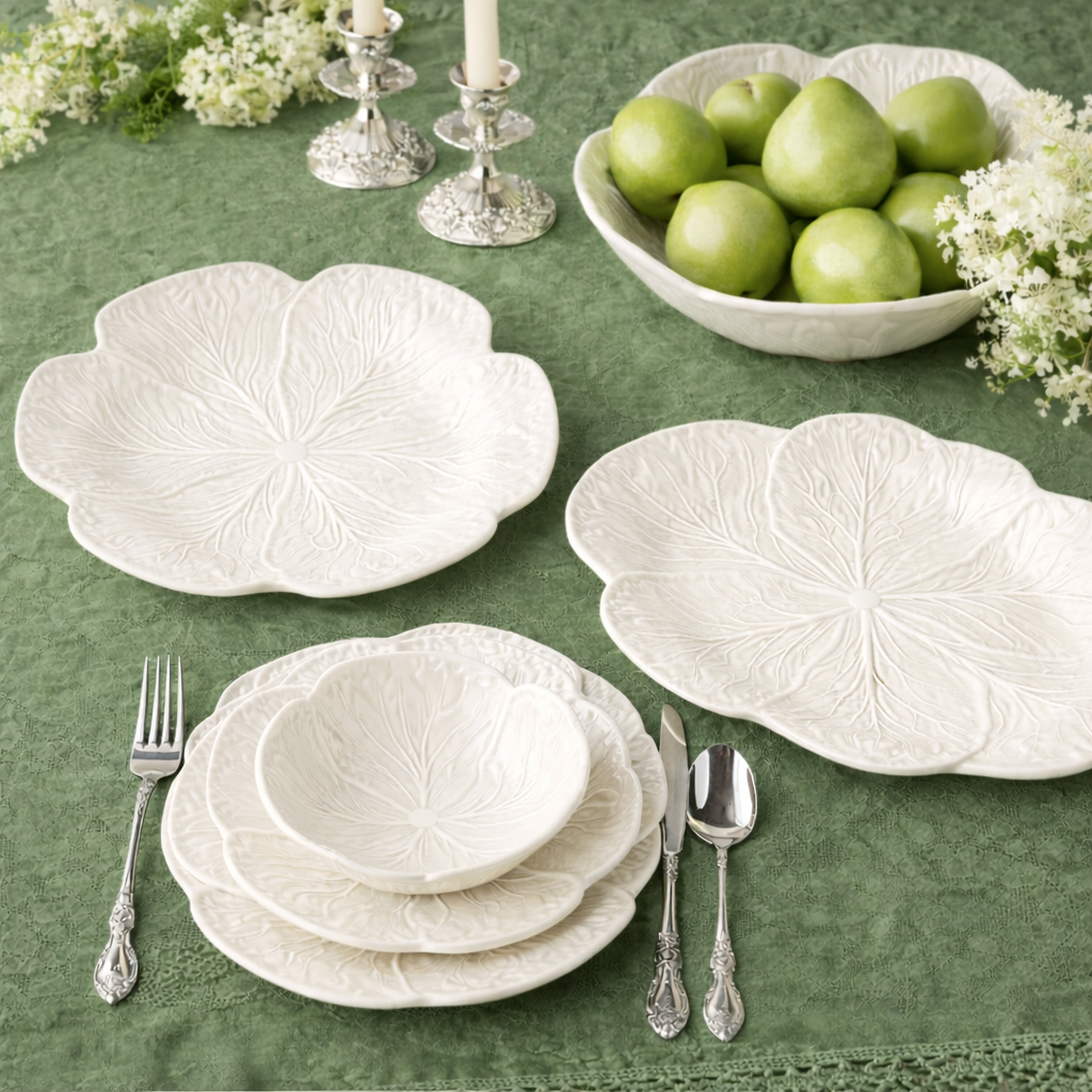 Le Jardin White Cabbage 3-D Round Platter 13 in
